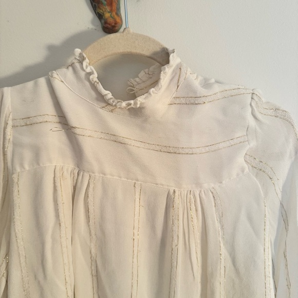 Anthropologie X DRA Los Angeles Victorian style metallic thread ruffle blouse - Picture 2 of 5